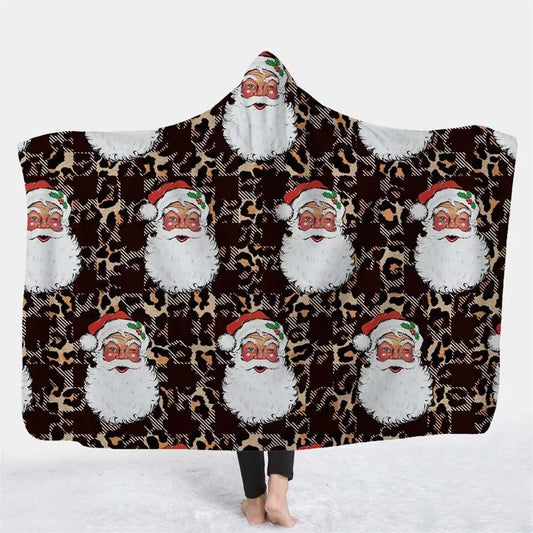 Black Leopard Hooded Santa Blankets
