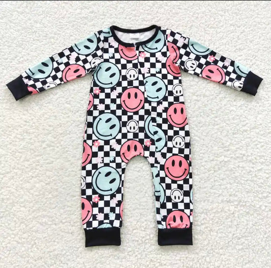 Checkered Smiley Romper