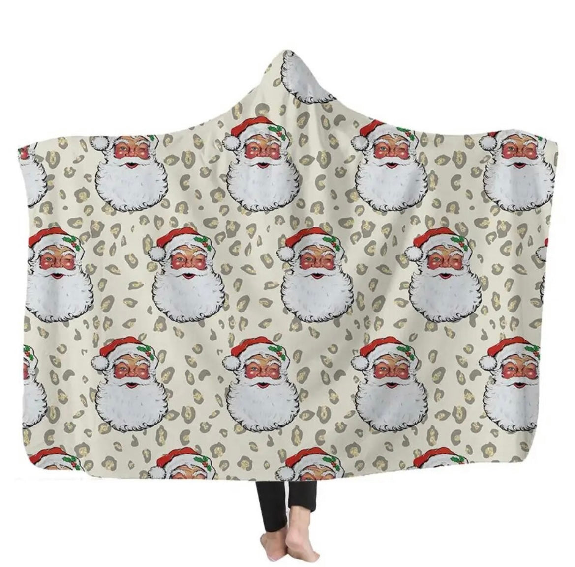 White Leopard Hooded Santa Blanket