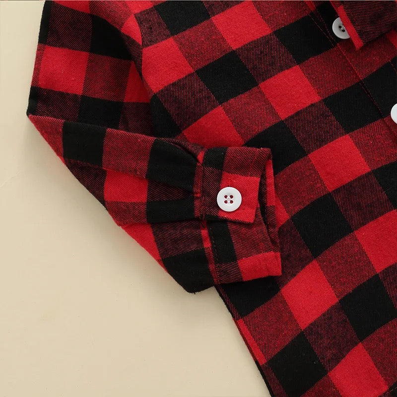 Red Plaid Buttondown with Jeans