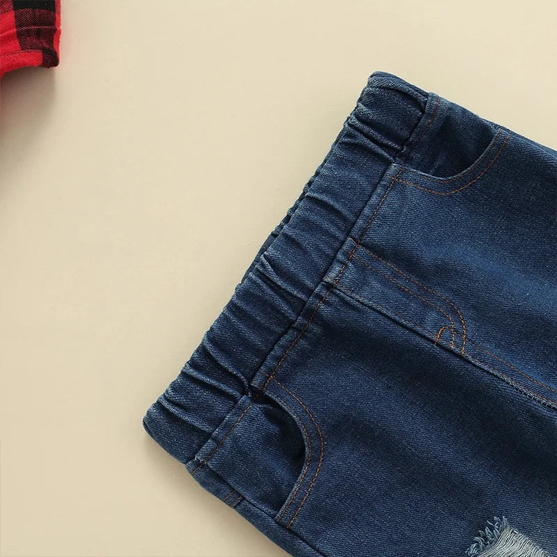 Red Plaid Buttondown with Jeans