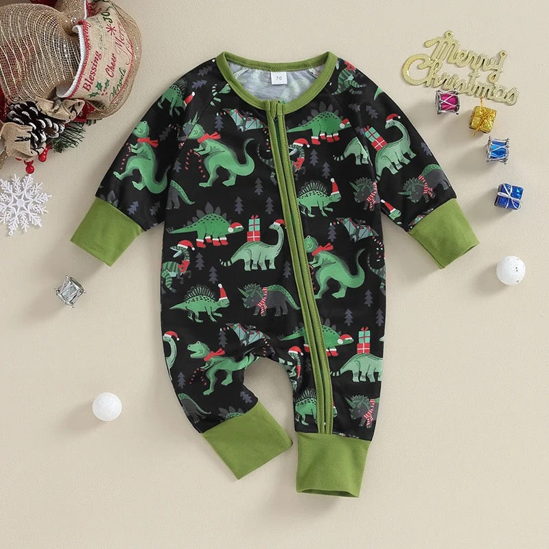 Christmas Dino Romper - Green