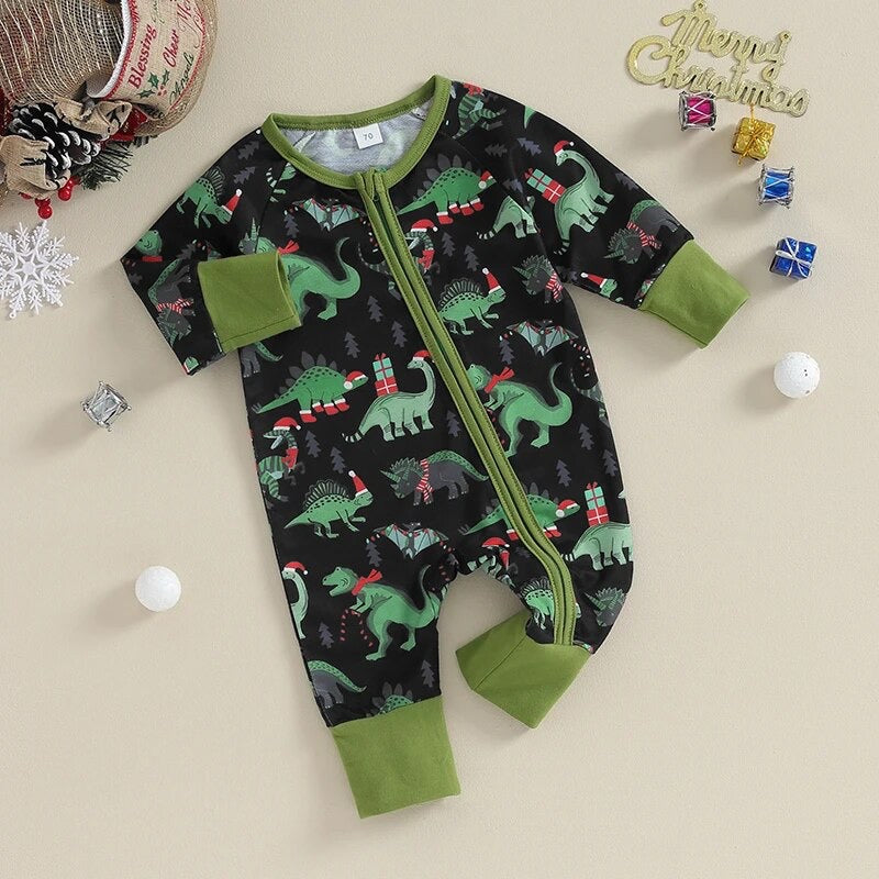 Christmas Dino Romper - Green