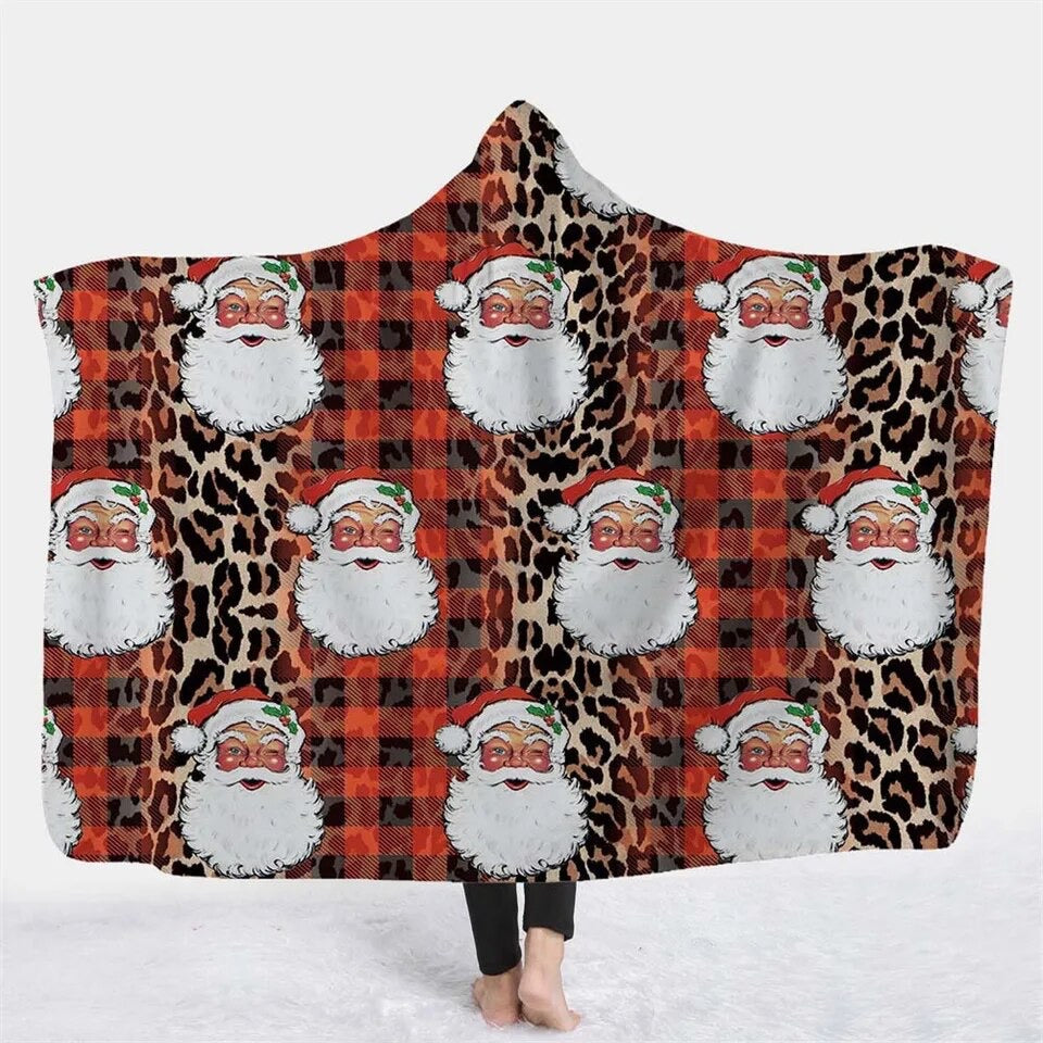 Plaid and Leopard Hooded Santa Blanket