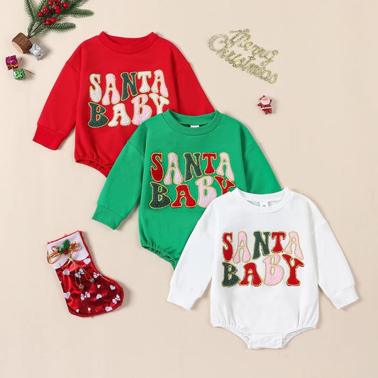 Santa Baby Embroidered Romper