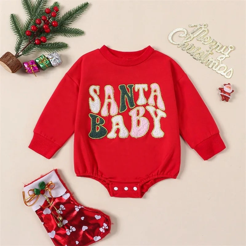 Santa Baby Embroidered Romper