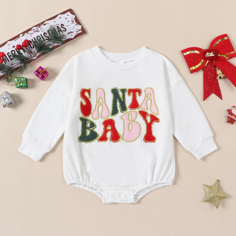 Santa Baby Embroidered Romper